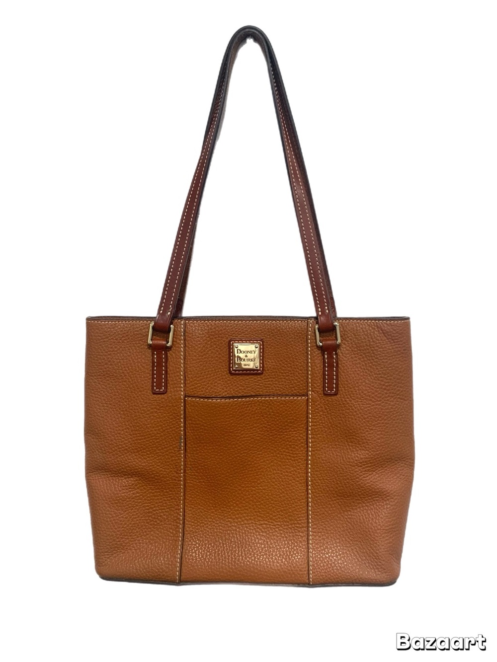 Dooney & Bourke Tan Brown Pebbled Leather Tote with Gold Plaque